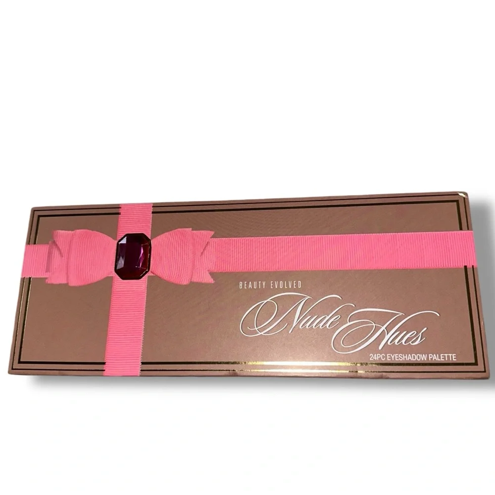 BEAUTY EVOLVED Nude Hues Eyeshadow Palette with Pink Ribbon NIB NEUTRALS NATURAL